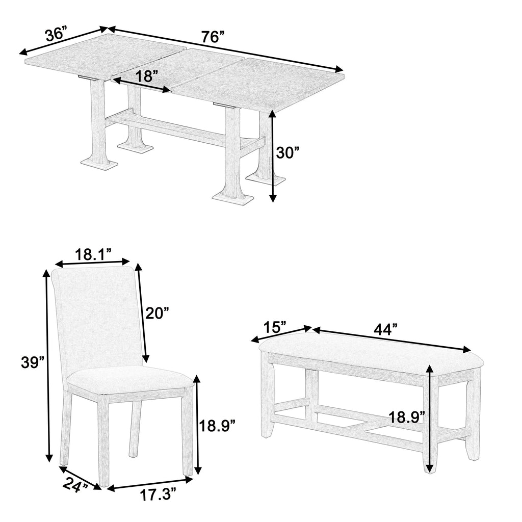 Natural Solid Wood Extendable Dining Set with Bench Seating - 6 Piece