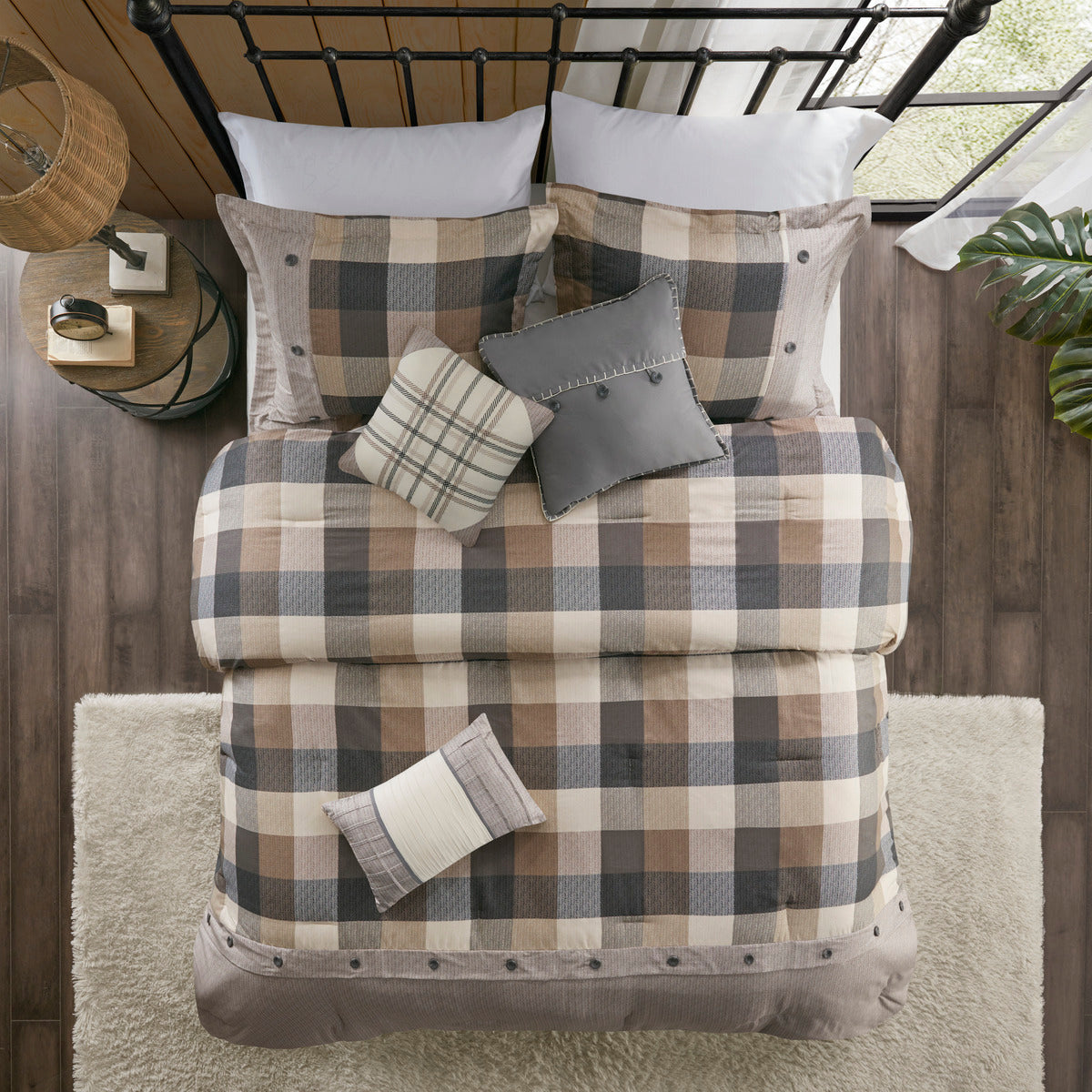 Herringbone Queen Comforter Set with Hypoallergenic Fill - Neutral