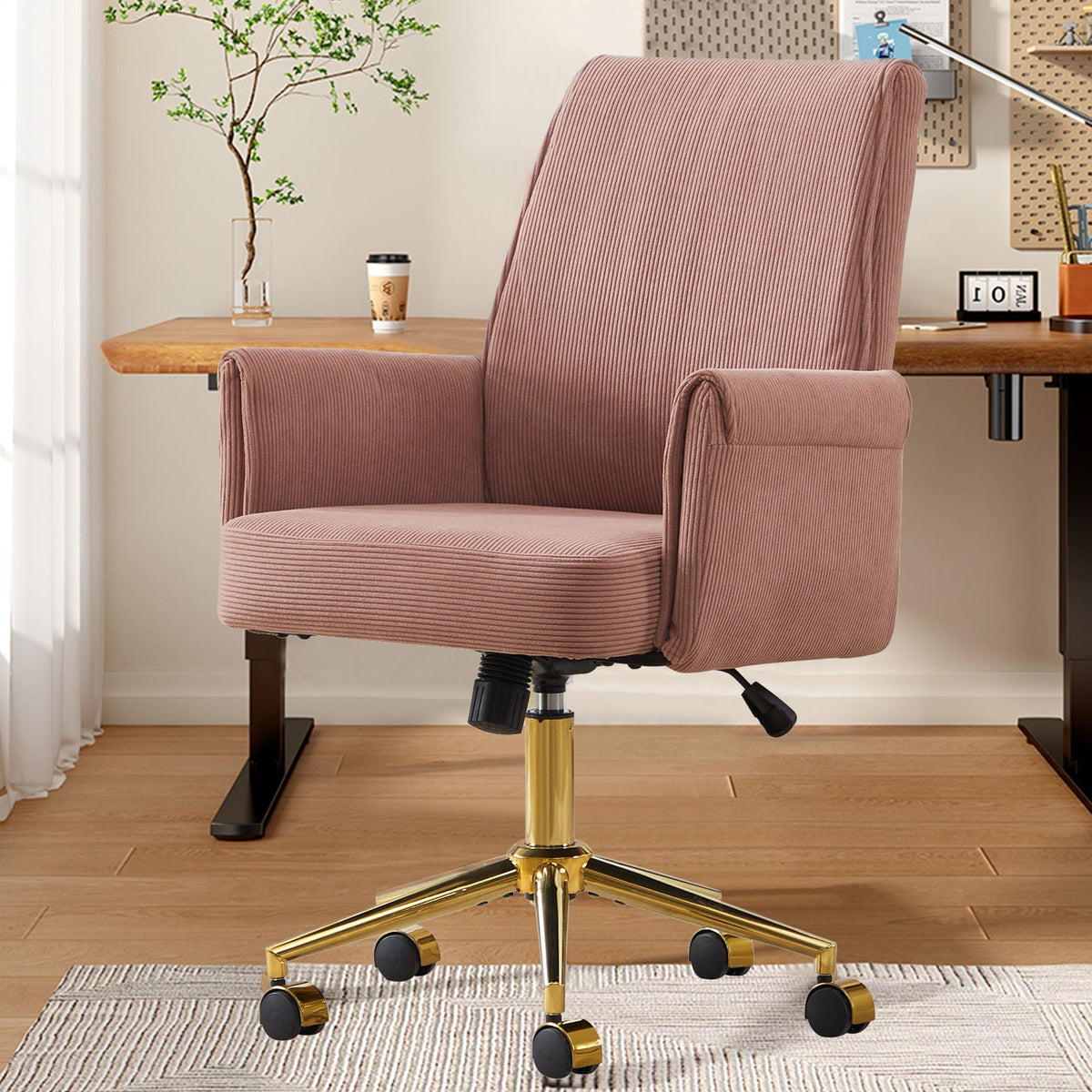Ergonomic Mid-Back Office Chair with Striped Fabric and Lumbar Support - Multiple Colors