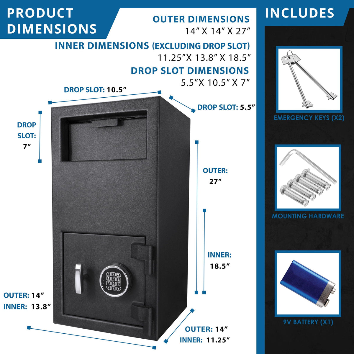 Solid Steel Keypad Depository Safe with Digital Access - Black