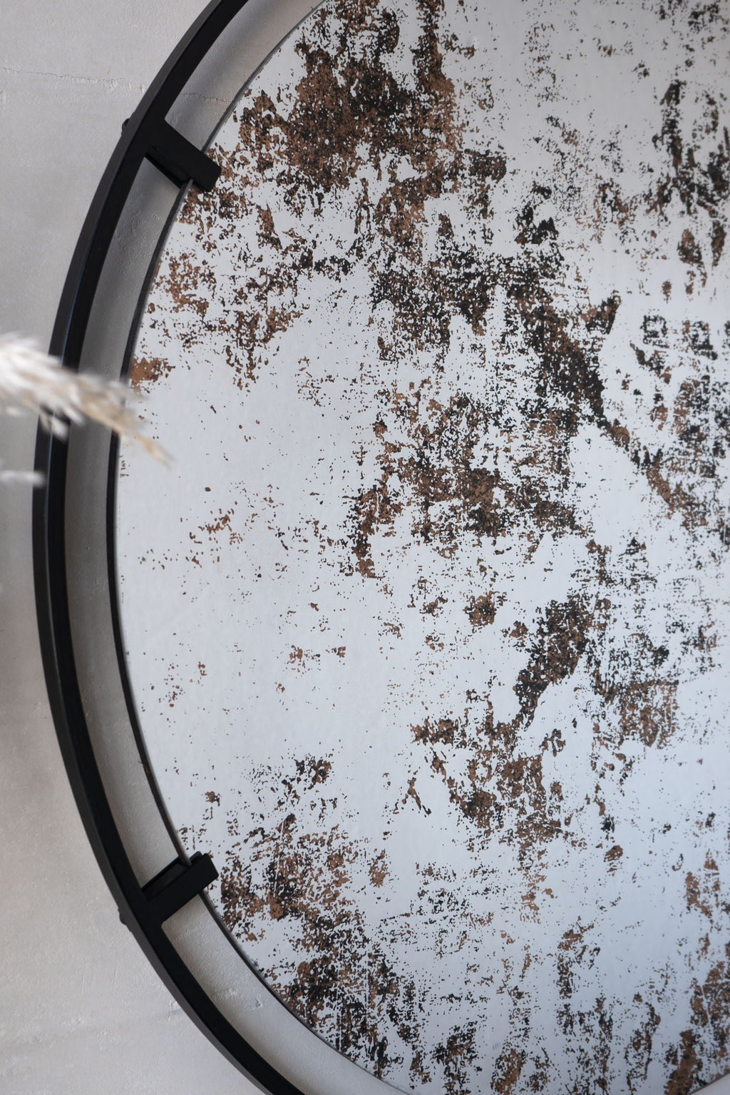 Round Industrial Wall Mirror with Metal Frame - Black