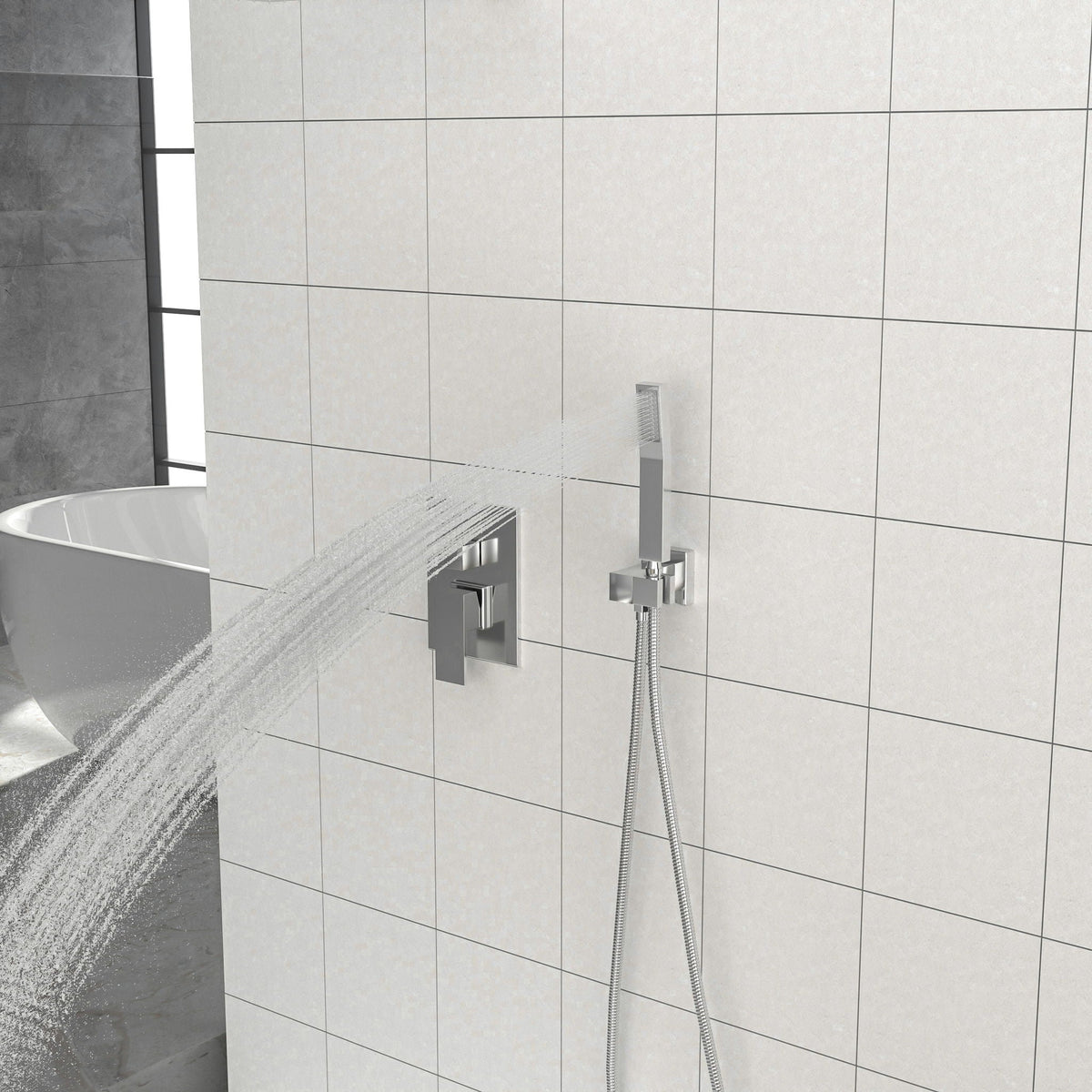 Dual Shower Head System with Rough-In Valve - Black or Pearl Silver