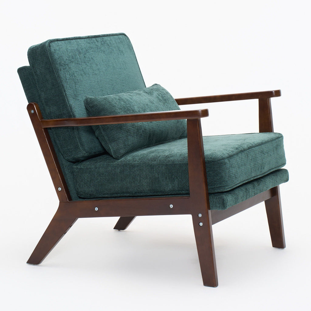 Living Room Chair with Lumbar Pillow and Solid Wood Frame - Dark Gray, Dark Green, Beige