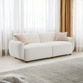 Beige Boucle Stationary Sofa with 2 Toss Pillows