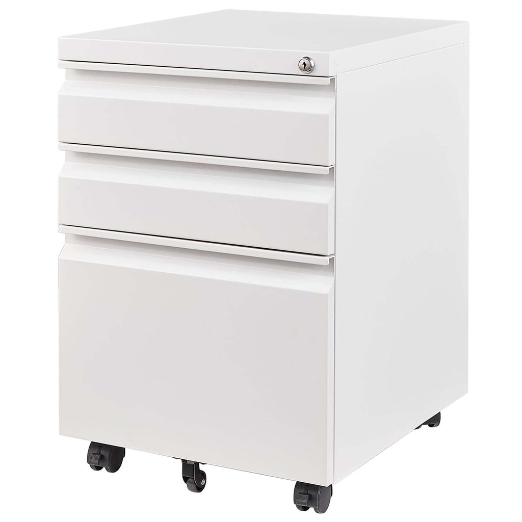Metal Drawer Mobile File Cabinet with Lock for Secure Organization - White or Black