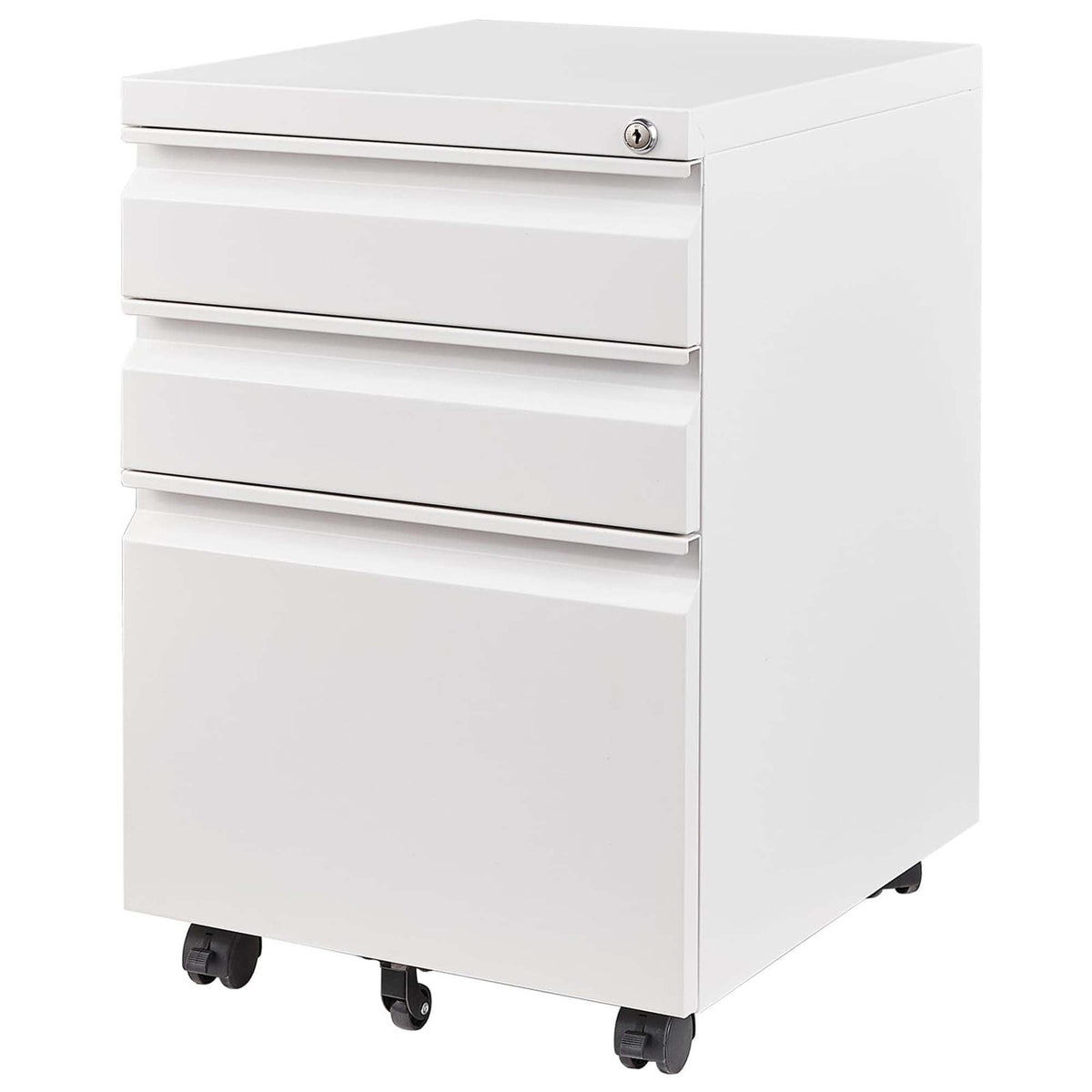 Metal Drawer Mobile File Cabinet with Lock for Secure Organization - White or Black