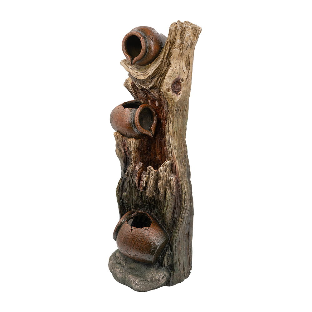 Decorative 3 Tier Tree Trunk Fountain with LED Lights - Brown
