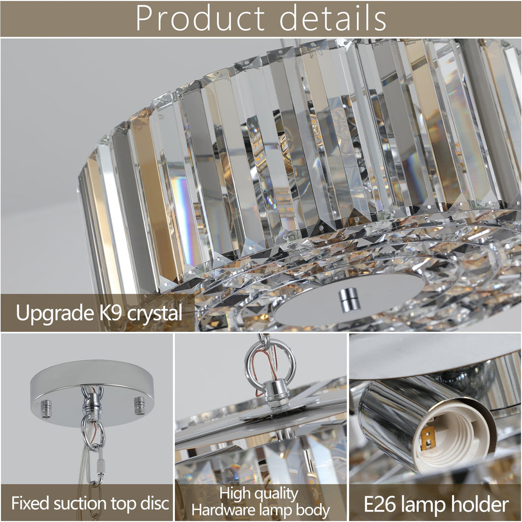 17' Chrome Crystal Pendant Chandelier with Adjustable Height - Transparent