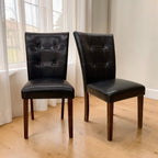 Synthetic Leather Side Chair Set with Button-Tufted Backrest - Brown / Walnut