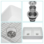 Double Bowl Apron Front Kitchen Sink with Scratch Resistance - White