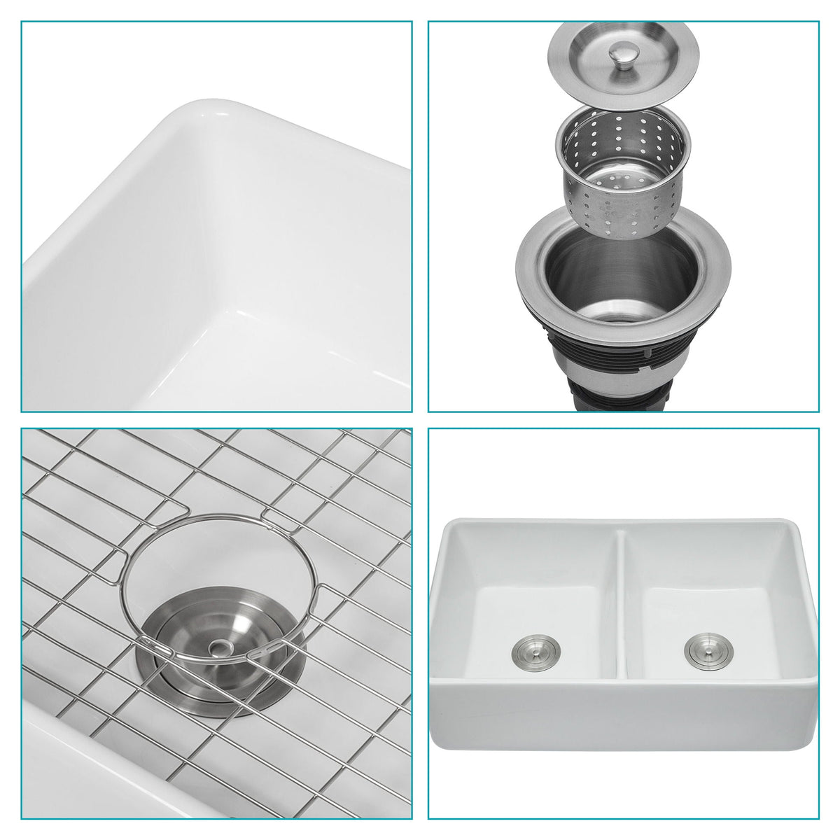 Double Bowl Apron Front Kitchen Sink with Scratch Resistance - White