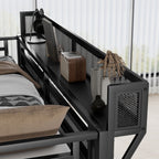 Queen Size Loft Bed with Stairs and Storage Shelves - Black