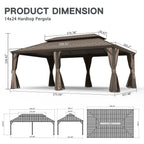 14' x 24' Hardtop Gazebo with Drainage System - Brown or Grey