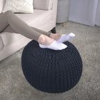 Knitted Cotton Round Pouf Ottoman with Polystyrene Fill - Blue, Dark Red, Yellow