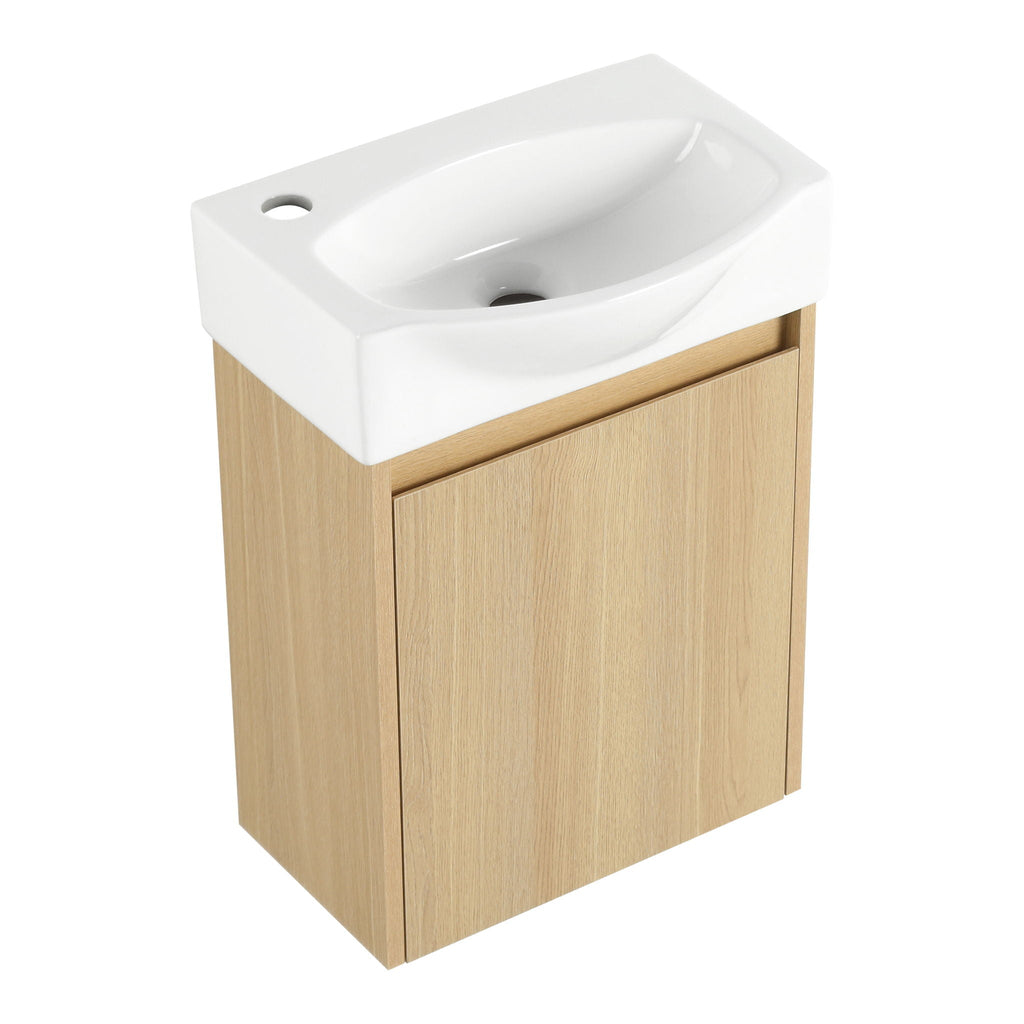 Modern Bathroom Vanity with Ceramic Basin and Storage Cabinet - Light Brown, Black, or White