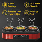 Triple Slow Cooker Buffet Food Warmer with 3 Removable Pots - Red or Blue