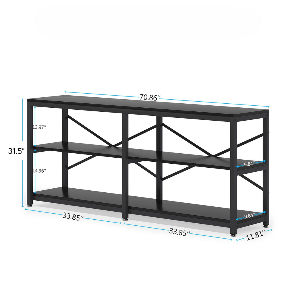 Extra Long Console Table with X Back Design and 3-Tier Storage - Dark Brown or Black