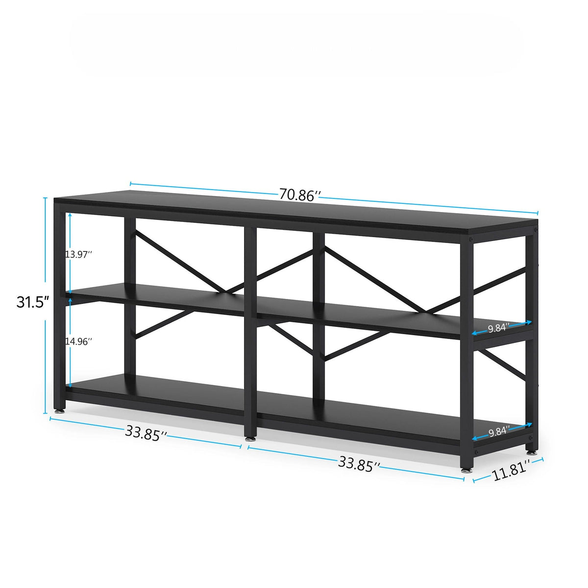 Extra Long Console Table with X Back Design and 3-Tier Storage - Dark Brown or Black