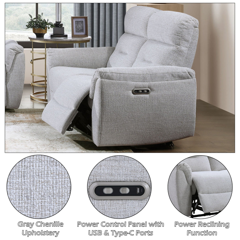 Power Motion Loveseat with USB Port - Gray Chenille