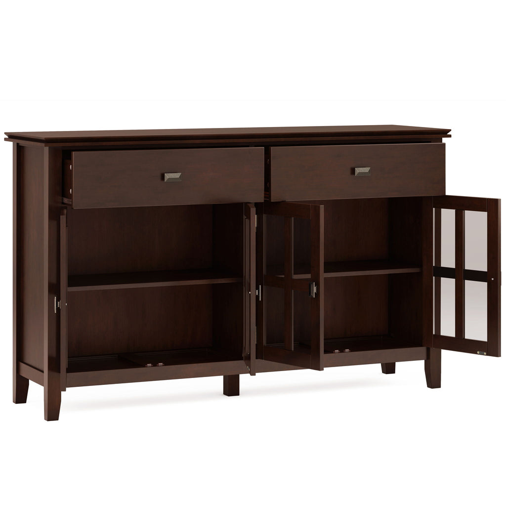 Large 4 Door Sideboard Buffet with Glass Doors - Russet Brown