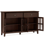 Large 4 Door Sideboard Buffet with Glass Doors - Russet Brown