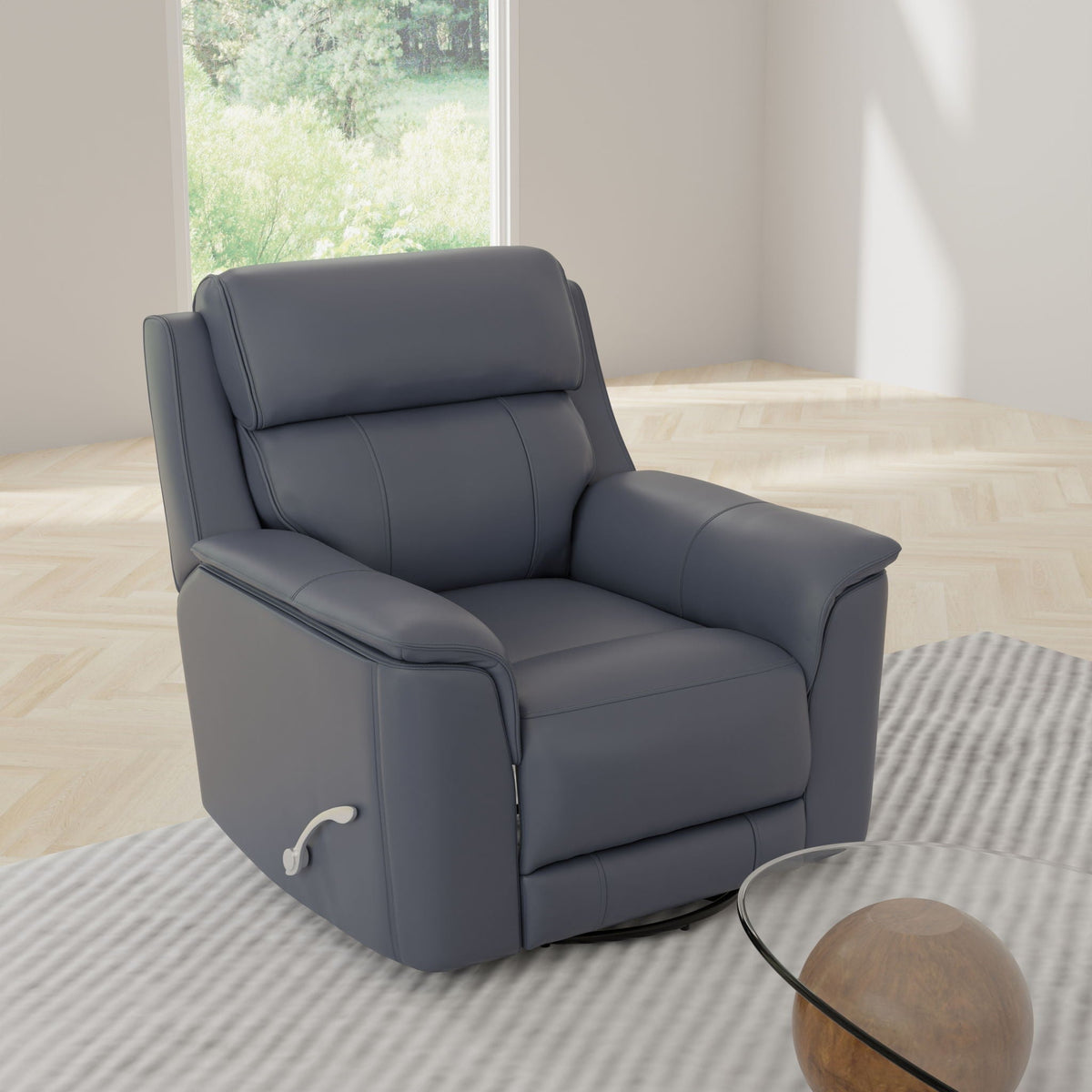 Oslo Leather Swivel Glider Recliner with Manual Recline - Dark Brown, Blue, Dark Gray