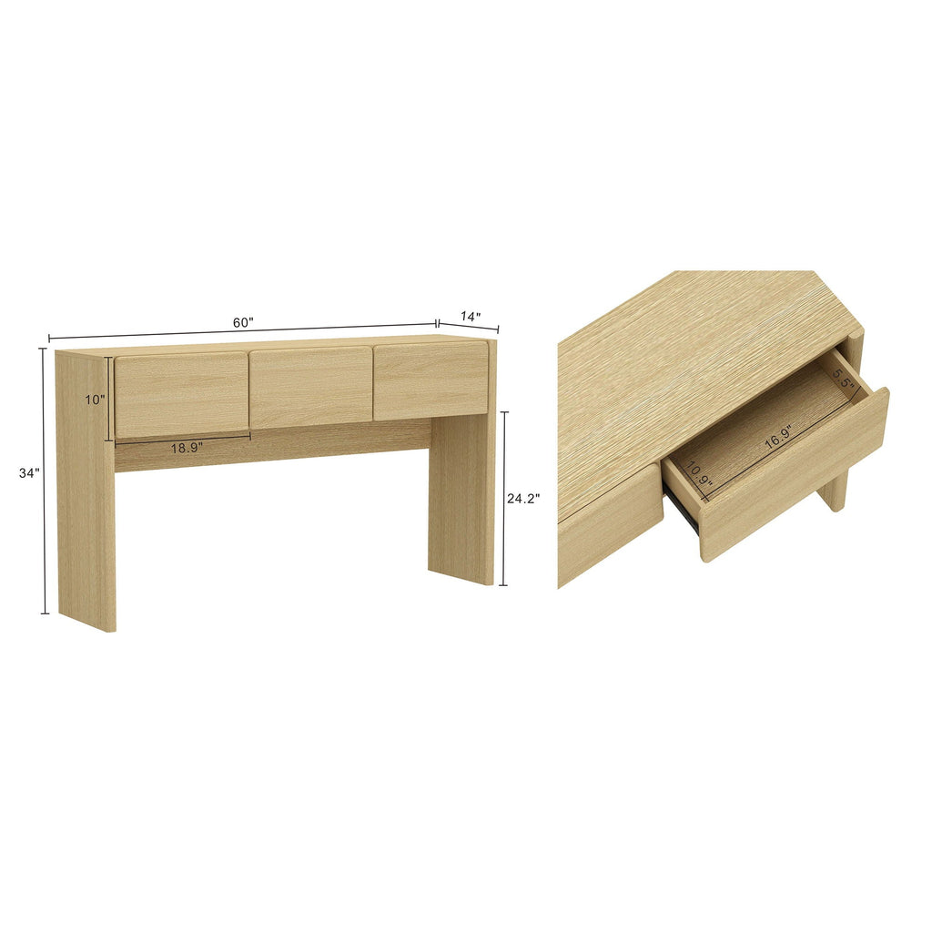 Linda Console Table with Three-Drawer Storage - Light Brown, Dark Brown, Dark Gray