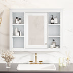 Wall Mounted Medicine Cabinet with Mirror and 6 Open Shelves - Multiple Colors