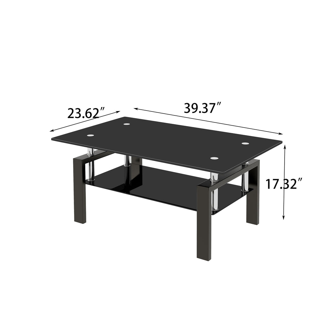Tempered Glass Coffee Table with Storage - Black or White