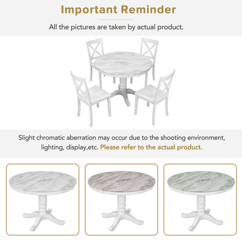 5-Piece Solid Wood Dining Set — White or Dark Gray