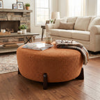 Boucle Round Ottoman with Splayed Rubber Wood Legs - Pumpkin