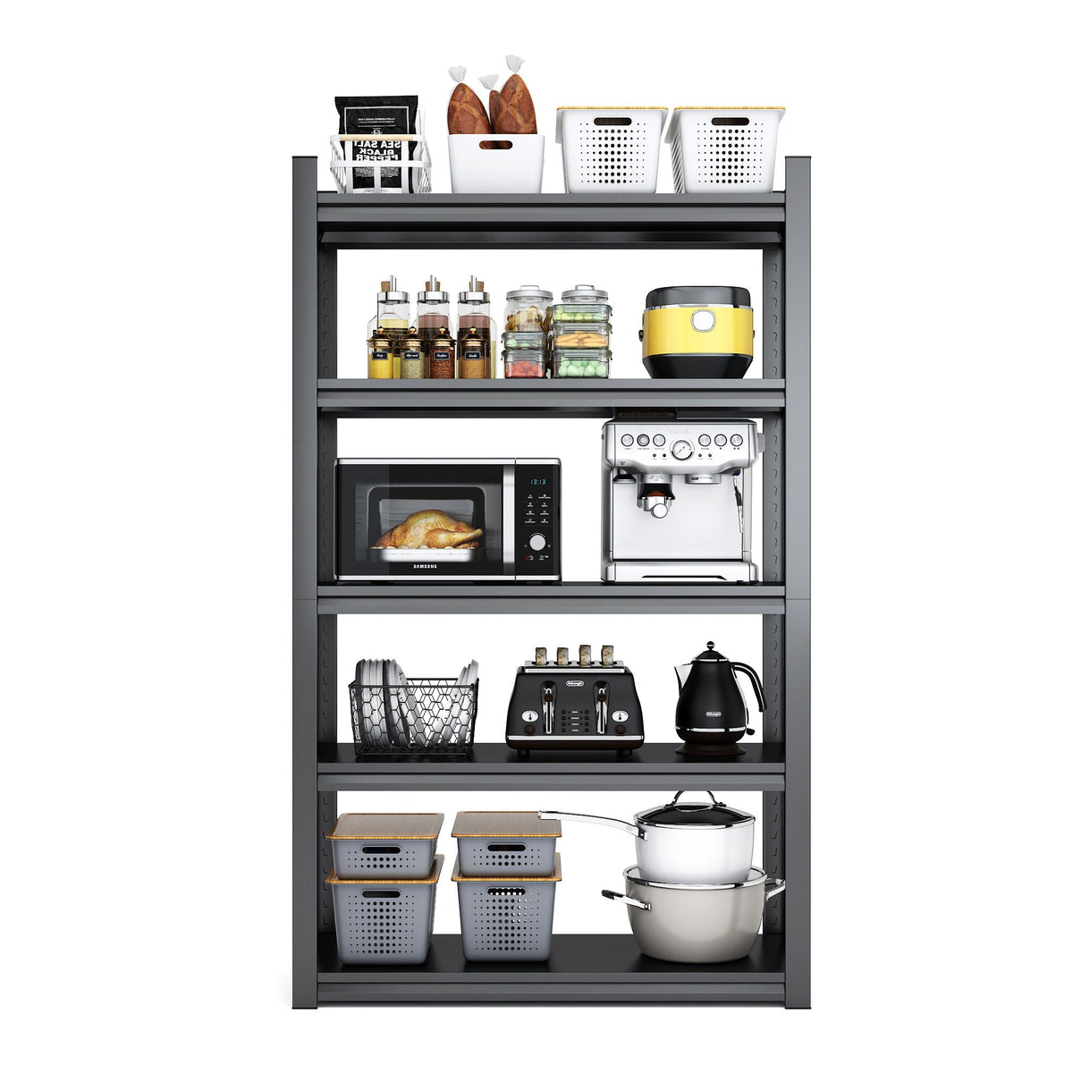 Heavy Duty Metal Garage Shelving Unit with Adjustable Shelves - Black