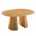 Extendable Pedestal Multifunctional Dining Table with Mid-Century Design - Oak