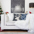 Holiday Reindeer Velvet Accent Pillow with White Appliqué - Gray and White