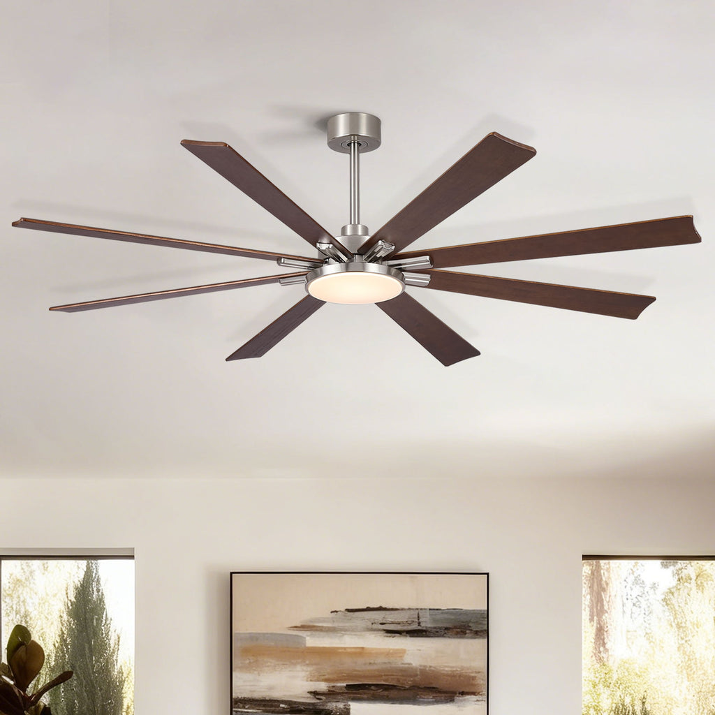 Large Ceiling Fan with Dimmable LED Light and Remote Control - Black or Dark Brown