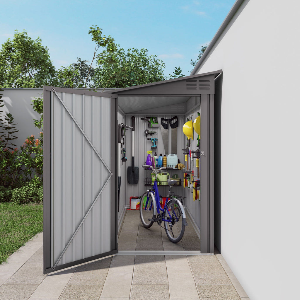 Lean-To Storage Shed with Windows and Sloping Roof - Gray
