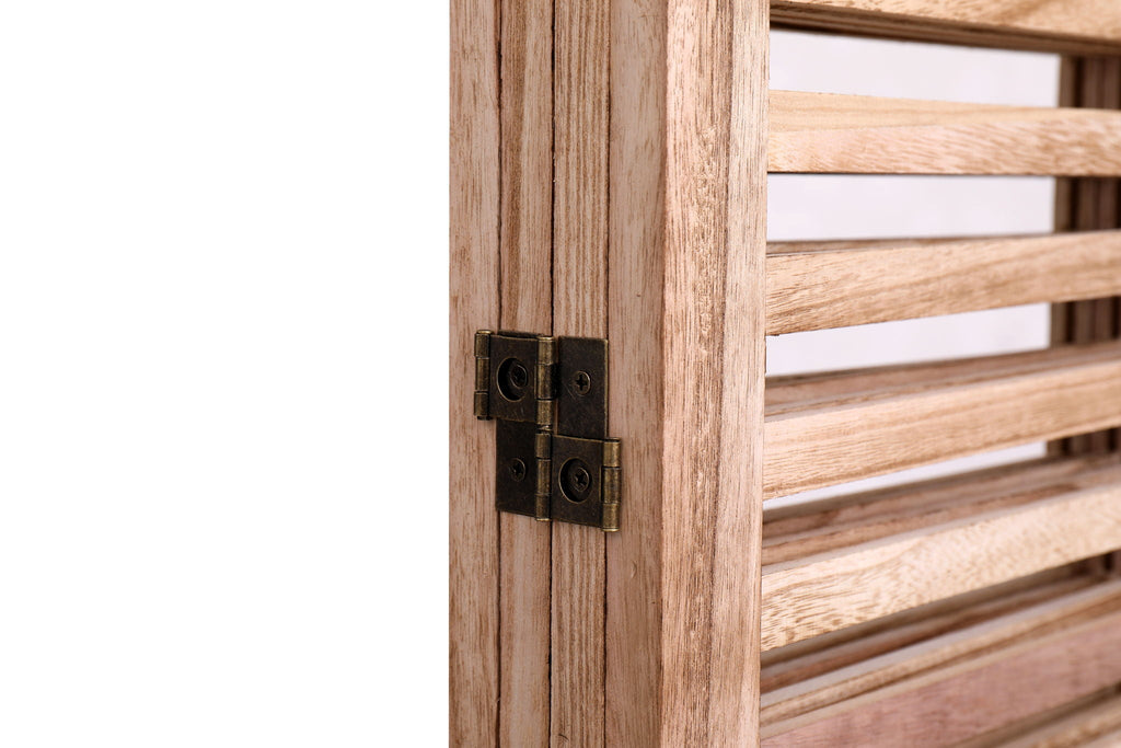 Light Brown Panel Folding Room Divider with Metal Hinges - Solid Wood