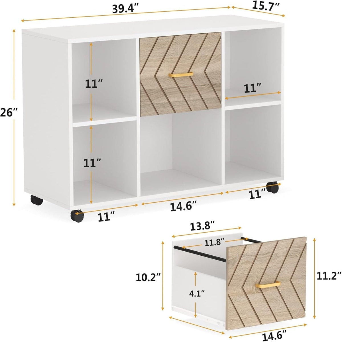 Large Mobile Lateral File Cabinet with 2 Drawers and Storage Shelves - White/Oak