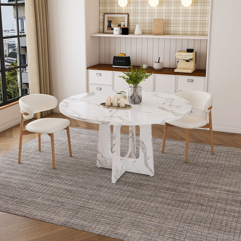 Round Dining Table For 4 with Wood & Iron Construction - Dark Brown or White