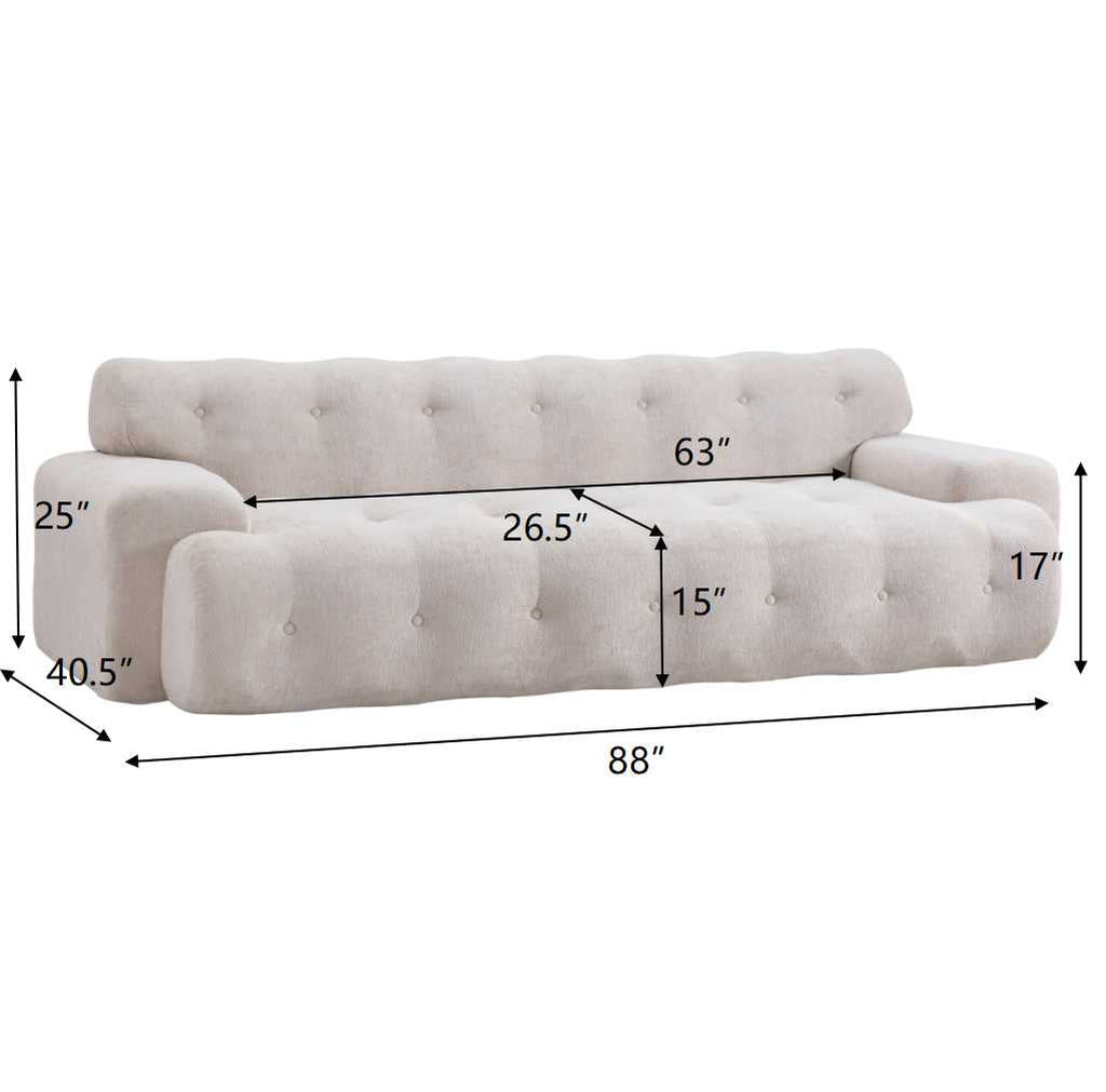 88 in. Cloud 3 Seater Chenille Sofa with Button Tufted Upholstery - Neutral
