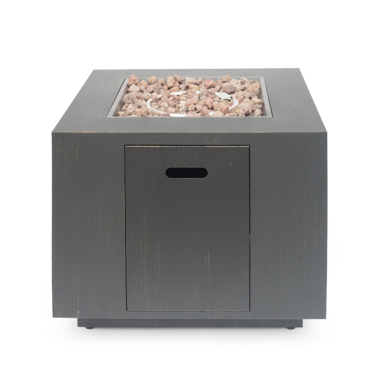 Outdoor Iron Square Propane Fire Pit with 50,000 BTU - Brushed Brown