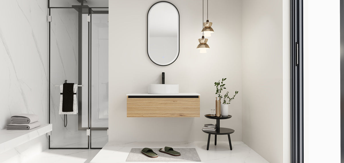 36'' Wall Mounted Bathroom Vanity with Resin Sink - Light Coffee