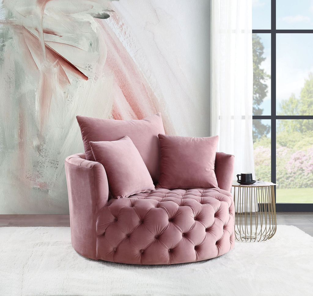 Velvet Swivel Accent Chair with Button Tufting - Dark Gray or Pink