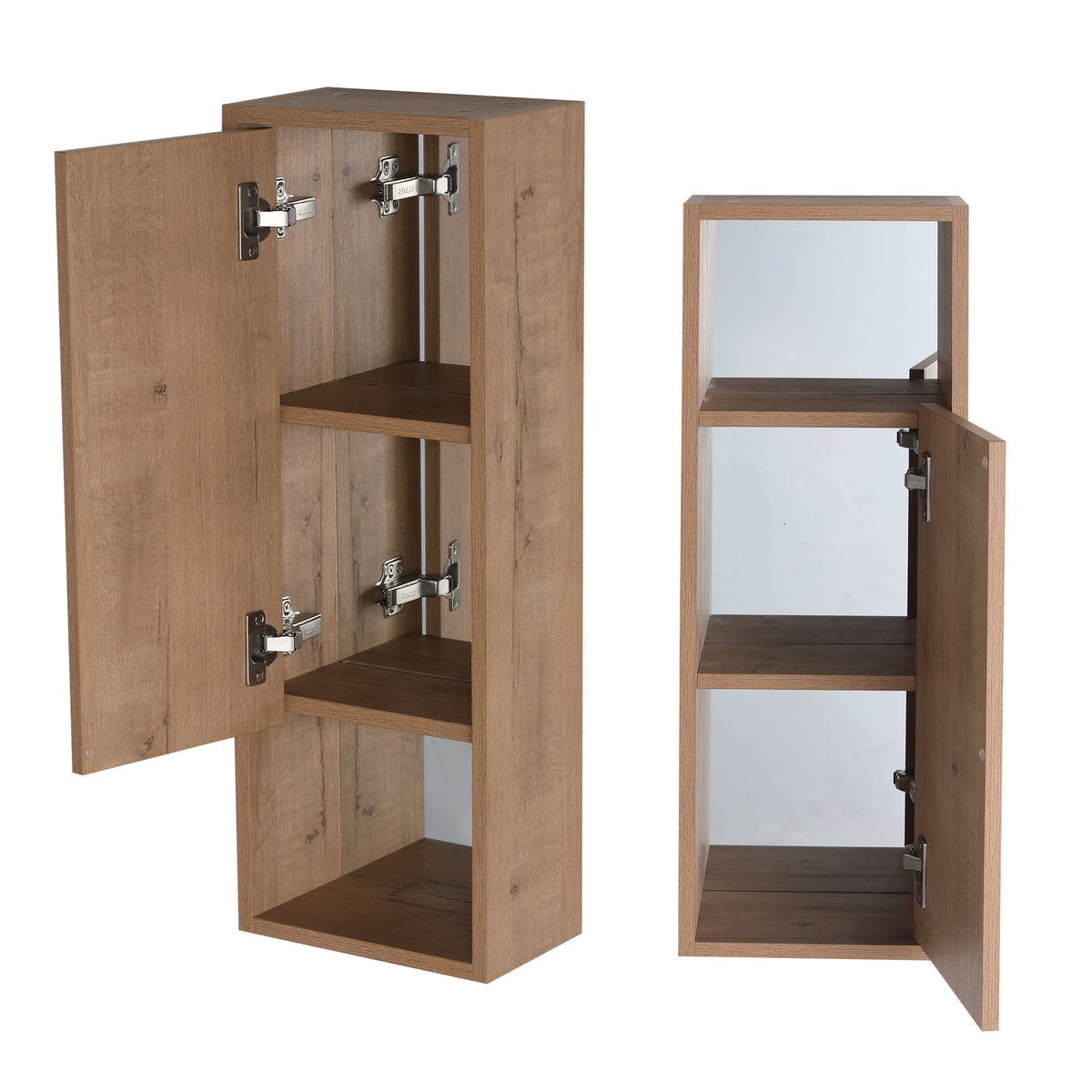 Imitative Oak Wall Mounted Bathroom Mirror Cabinet with Soft Close Door