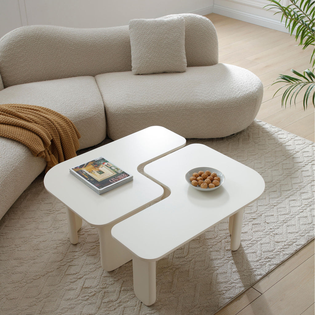 L-Shape Coffee Table with Modular Nesting Design - White or Dark Brown