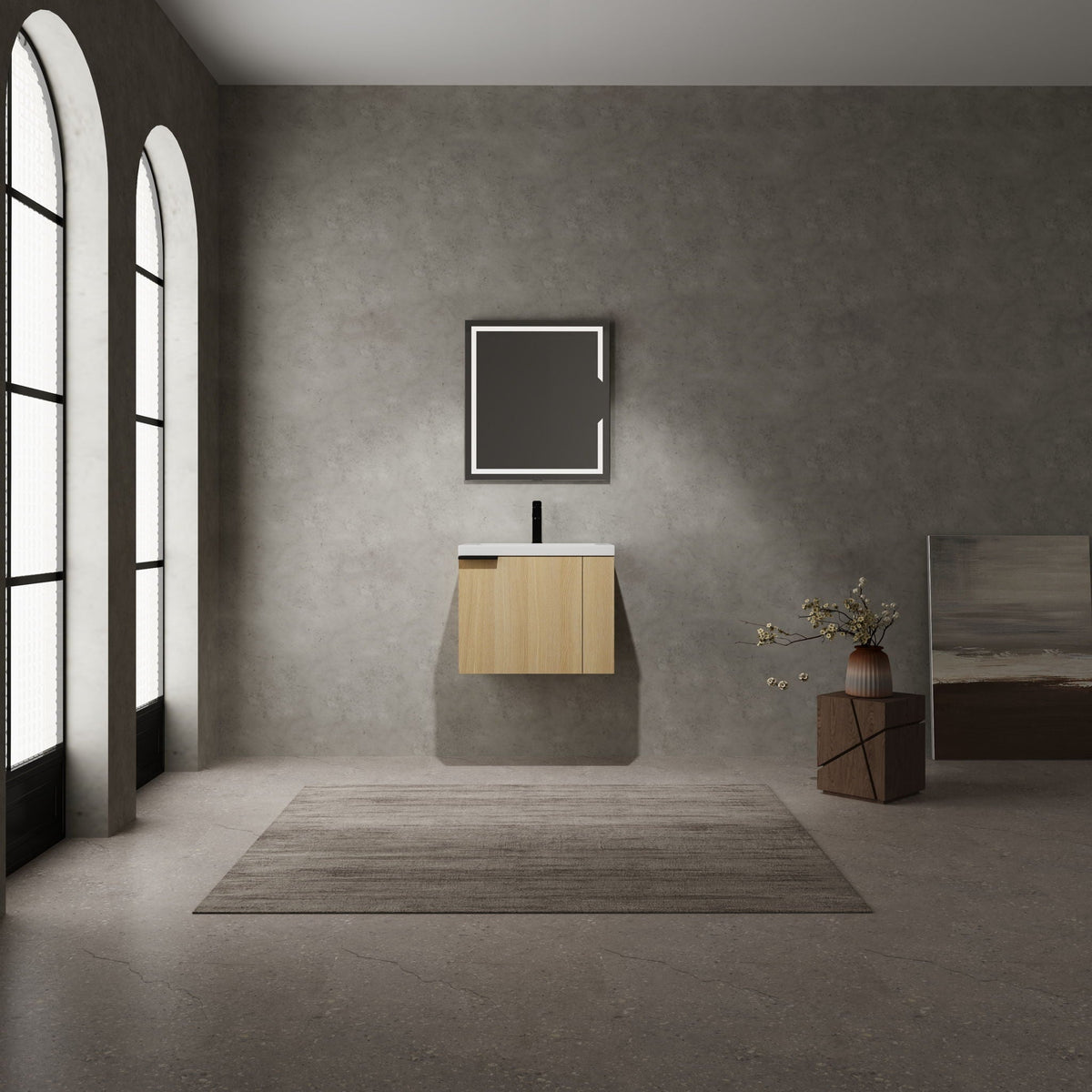 Modern Bathroom Vanity with Side Storage - Light Brown or White