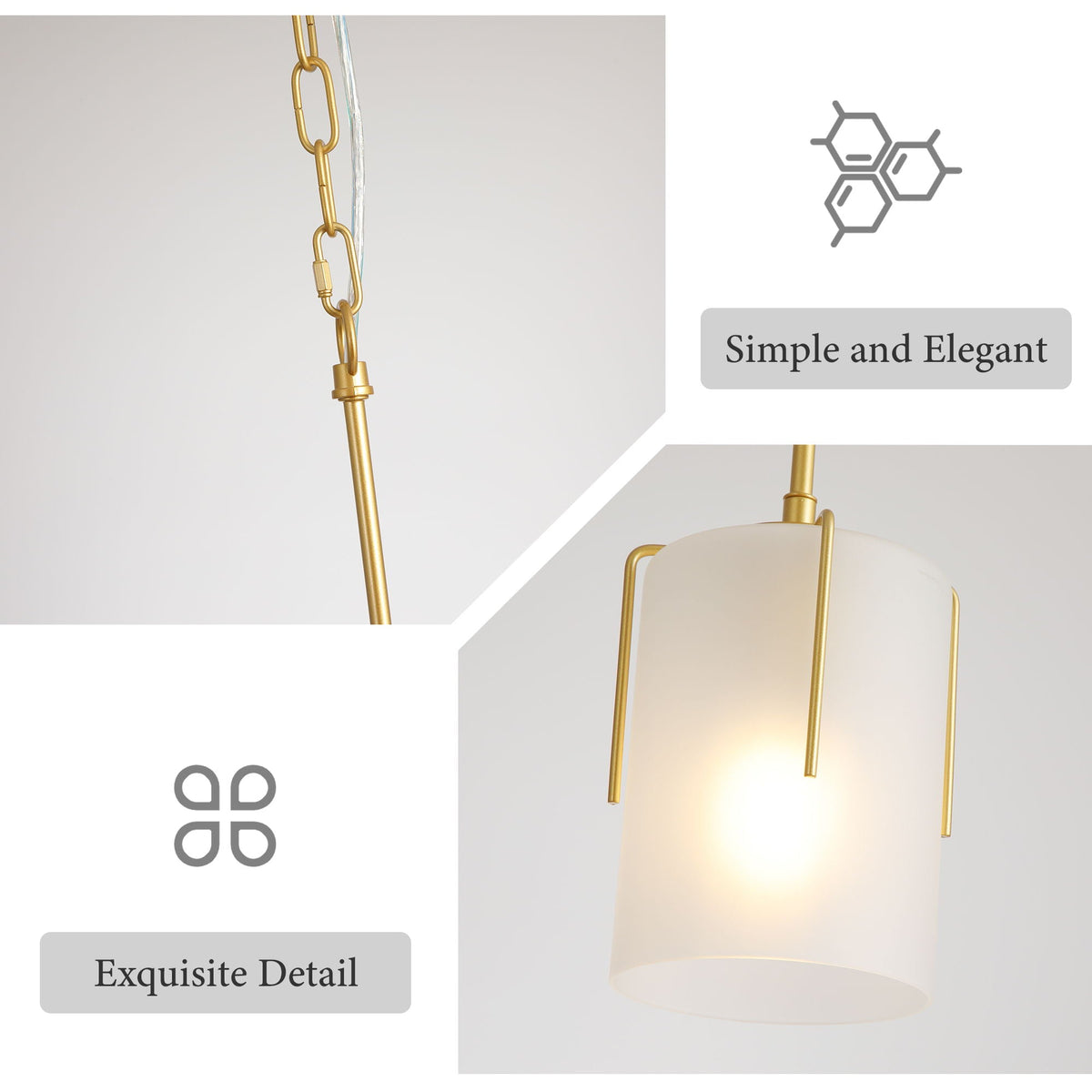 Adjustable Cylindrical Pendant Light with Frosted Glass Shade - Black or Gold
