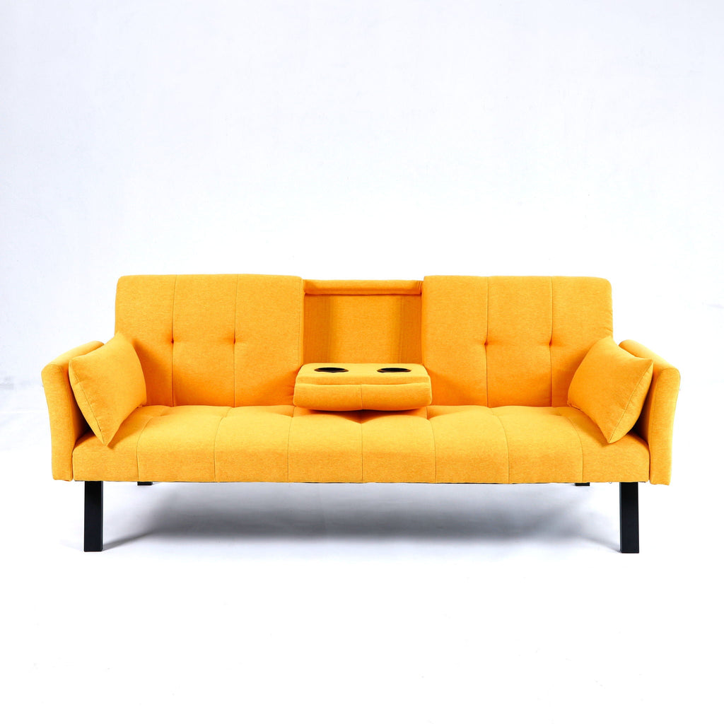 Foldable Sofa Bed with Cup Holder and Solid Wood Frame - Multiple Colors