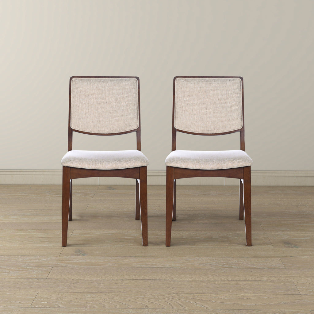 Beige Linen Dining Chair Set of 2 with Padded Seat - Skylar