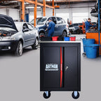Double Door Multi-Function Tool Cart with Secure Storage - Black/Red